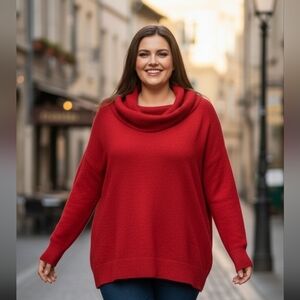 H&M acrylic cowl neck sweater baggy soft cherry red